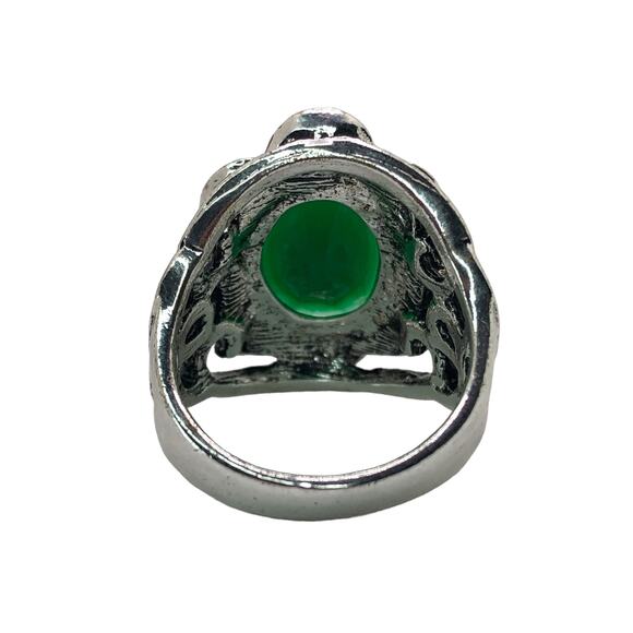 Silver and Green Rhinestone Statement Ring - Size 7 - Picture 6 of 7